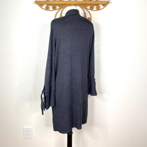 LOFT bell sleeve tie cuff open front cardigan gray sz M - Picture 5 of 6